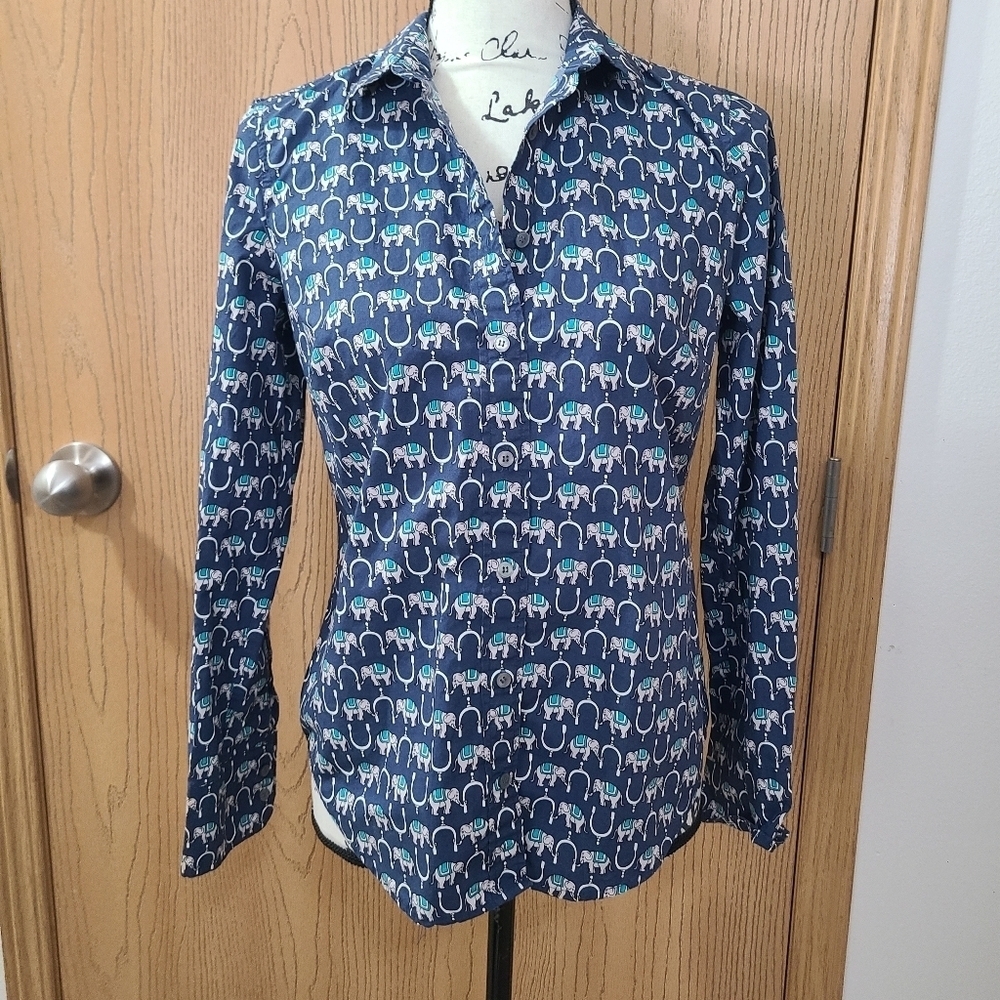 J. Crew Boho Elephant Print Button Up Shirt
